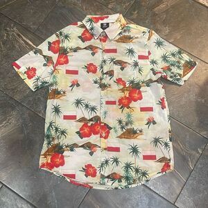 NFL Poland Floral Men’s Button Up Hawaiian Polish Shirt Size Large